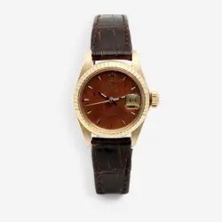 ROLEX DAY-DATE 6917 GOLD 26 SMALL WOMEN’S GOLD LEATHER WATCH BURL WOOD 1978