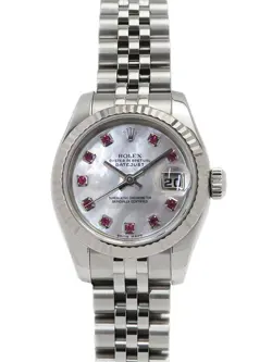 USED ROLEX DATEJUST 10P RUBY 179174NGR WHITE LADIES WATCH #51212