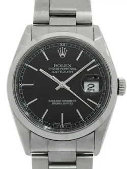 USED ROLEX DATEJUST 16200 BLACK CASE SIZE 36MM MEN'S WATCH #525412