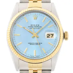 ROLEX MENS DATEJUST ICE BLUE DIAL 18K GOLD STEEL 2TONE 16013 JUBILEE WATCH