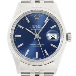ROLEX MENS DATEJUST 16014 18K WHITE GOLD STEEL BLUE DIAL WATCH W/ ROLEX BAND