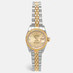 ROLEX CHAMPAGNE DIAMOND 18K YELLOW GOLD STAINLESS STEEL DATEJUST 69173 WOMEN'S