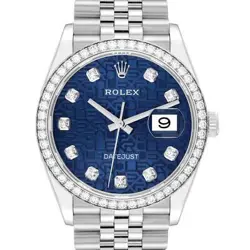 ROLEX DATEJUST STEEL BLUE DIAMOND DIAL BEZEL MENS WATCH 126284