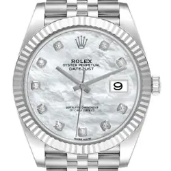 ROLEX DATEJUST 41 STEEL WHITE GOLD MOP DIAMOND DIAL MENS WATCH 126334 BOX CARD