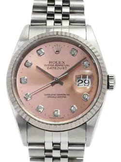 USED ROLEX DATEJUST 10P DIAMOND 16234G PINK CASE SIZE 36MM MEN'S WATCH #553212