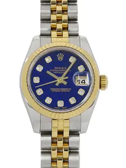 USED ROLEX DATEJUST 10P DIAMOND LAPIS LAZULI 179173G BLUE LADIES WATCH #51612