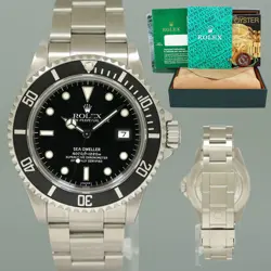 1999 MINT ROLEX SEA-DWELLER STEEL 16600 BLACK SWISS ONLY DIAL DATE 40MM WATCH