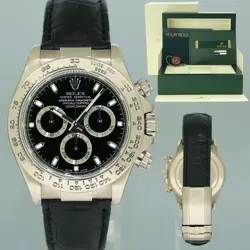 MINT PAPERS ROLEX DAYTONA WHITE GOLD 116519 BLACK STICK LEATHER WATCH BOX
