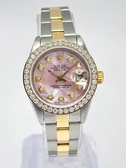 ROLEX DATEJUST 26MM TWO TONE 69173 MOP PINK DIAMOND DIAL DIAMOND BEZEL OYSTER