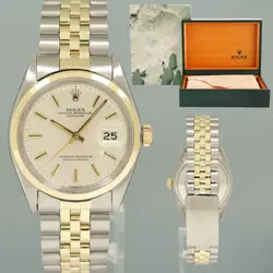ROLEX DATEJUST 1600 PIE PAN SILVER TWO TONE STEEL JUBILEE 36MM WATCH BOX