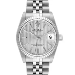 ROLEX DATEJUST MIDSIZE STEEL WHITE GOLD SILVER TAPESTRY DIAL LADIES WATCH 78274