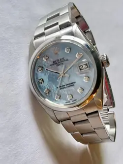 ROLEX DATE 19MM STAINLESS STEEL AUTOMATIC CAL. 1570 BLUE DIAMOND CUSTOM DIAL