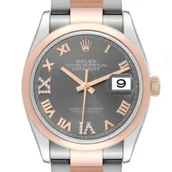 ROLEX DATEJUST 36 STEEL ROSE GOLD SLATE DIAMOND DIAL MENS WATCH 126201