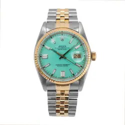 1983 ROLEX DATEJUST 36MM 16013 TURQUOISE DIAL JUBILEE YELLOW GOLD STEEL WATCH
