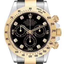 ROLEX DAYTONA STEEL YELLOW GOLD BLACK DIAMOND DIAL MENS WATCH 116523 BOX CARD