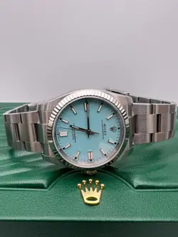 ROLEX OYSTER PERPETUAL 36MM 116034 18K FLUTED BEZEL CUSTOM TURQUOISE DIAL