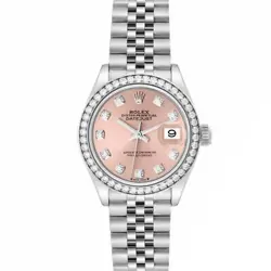 ROLEX DATEJUST 28 STEEL WHITE GOLD PINK DIAL LADIES WATCH 279384
