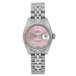 ROLEX DATEJUST 26MM 18K WHITE GOLD STEEL PINK ROMAN DIAL WATCH 179174