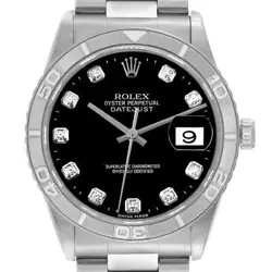 ROLEX DATEJUST TURNOGRAPH STEEL WHITE GOLD BLACK DIAMOND DIAL MENS WATCH 16264