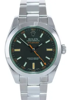 2009 ROLEX MILGAUSS GREEN ANNIVERSARY ORANGE BLACK 116400 GV STEEL WATCH