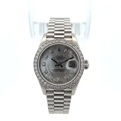 ROLEX DATEJUST 26MM PLATINUM FACTORY MOP DIAMOND DIAL DIAMOND BEZEL 79136