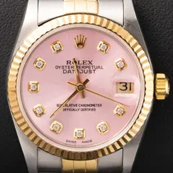 ROLEX DATEJUST 69173 FLUTED BEZEL TWO-TONE JUBILEE WATCH 26MM PINK DIAMOND DIAL