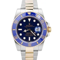 MINT ROLEX SUBMARINER DATE BLUE 18K YELLOW GOLD STAINLESS STEEL 40MM 116613 LB