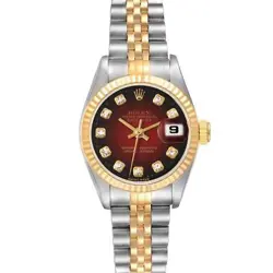 ROLEX DATEJUST RED DIAMOND DIAL STEEL YELLOW GOLD LADIES WATCH 69173 BOX PAPERS