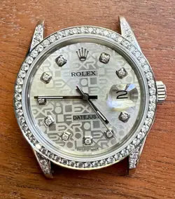 1978 CUSTOM DIAMOND BEZEL DIAL ROLEX DATEJUST 16030 QUICKSET WATCH HEAD 36MM