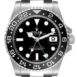 ROLEX GMT MASTER II BLACK DIAL GREEN HAND STEEL MENS WATCH 116710