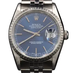 ROLEX DATEJUST MENS 2000'S STAINLESS STEEL WATCH BLUE DIAL 16220