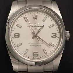 ROLEX AIR KING 114200 SMOOTH BEZEL OYSTER WATCH 34MM SILVER INDEX DIAL
