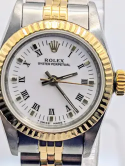 ROLEX 67193 LADIES DATEJUST OYSTER PERPETUAL 26MM STEEL/GOLD WATCH 