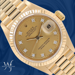 ROLEX LADIES DATEJUST 26MM 18K GOLD CHAMPAGNE DIAMOND DIAL FLUTED PRESIDENT
