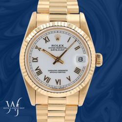 Rolex Datejust 68278 Mid-size 31mm 18KY Gold White Roman Dial Fluted President