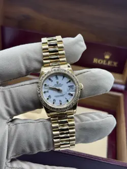 Rolex Midsize Datejust 31mm 18KY Gold White Roman Dial Fluted President 68278