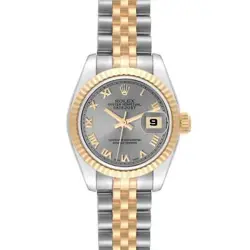 ROLEX DATEJUST STEEL YELLOW GOLD SLATE DIAL LADIES WATCH 179173 BOX CARD
