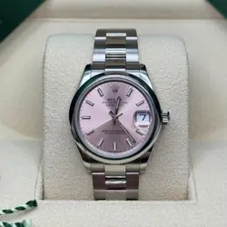 ROLEX DATEJUST 31 PINK INDEX DIAL STAINLESS STEEL SMOOTH BEZEL OYSTER BRACELET