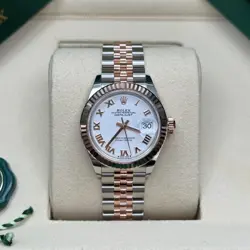 ROLEX LADY-DATEJUST NEW 2025 WHITE ROMAN DIAL TWO TONE ROSE GOLD FLUTED JUBILEE