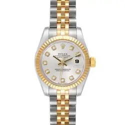 ROLEX DATEJUST 26 STEEL YELLOW GOLD SILVER DIAMOND DIAL LADIES WATCH 179173