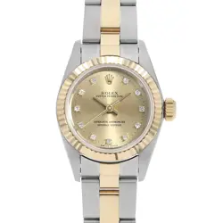 ROLEX OYSTER PERPETUAL 11P DIAMOND 67193G CHAMPAGNE GOLD 3 ROW OYSTER BRACEL...