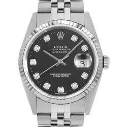 ROLEX DATEJUST 10P DIAMOND 16234G BLACK A NUMBER SECOND HAND MENS