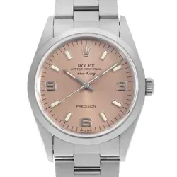 ROLEX AIR KING 14000 PINK 369 WHITE BAR W NUMBER SECOND HAND MENS