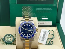 ROLEX SUBMARINER 116613LB 40MM BLUE CERAMIC 18K GOLD STEEL BOX PAPERS STICKERS