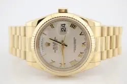 ROLEX DAY-DATE 36MM IVORY PYRAMID DIAL NEW BUCKLE 18K YELLOW GOLD WATCH 118238