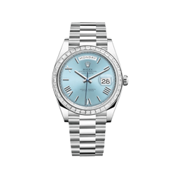 ROLEX DAY-DATE 228396TBR PLATINUM ICE BLUE ROMAN DIAL DIAMOND BEZEL (2025)