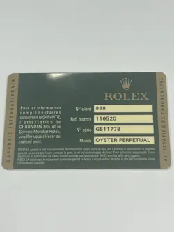 ROLEX GENUINE 116520 DAYTONA  2012 PLASTIC CARD G SERIES HONG KONG 888