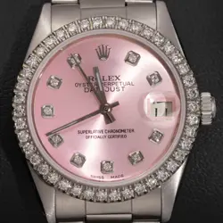 ROLEX DATEJUST 6824 DIAMOND BEZEL OYSTER WATCH 31MM PINK DIAL, 1.30CT