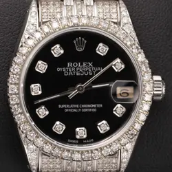 ROLEX DATEJUST 6824 DIAMOND BEZEL JUBILEE WATCH 31MM BLACK DIAL, 6.75CT