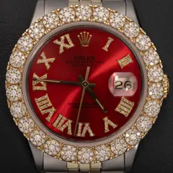 ROLEX DATEJUST 16013 DIAMOND BEZEL TWO-TONE JUBILEE WATCH 36MM RED ROMAN 2.25CT